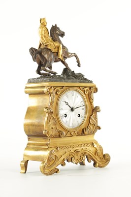 Lot 956 - A SMALL EARLY 19TH CENTURY FRENCH ORMOLU AND BRONZE FIGURAL MANTEL CLOCK