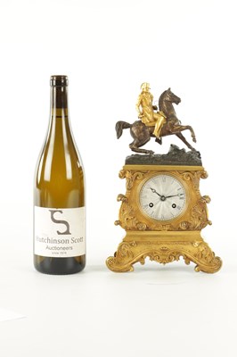 Lot 956 - A SMALL EARLY 19TH CENTURY FRENCH ORMOLU AND BRONZE FIGURAL MANTEL CLOCK