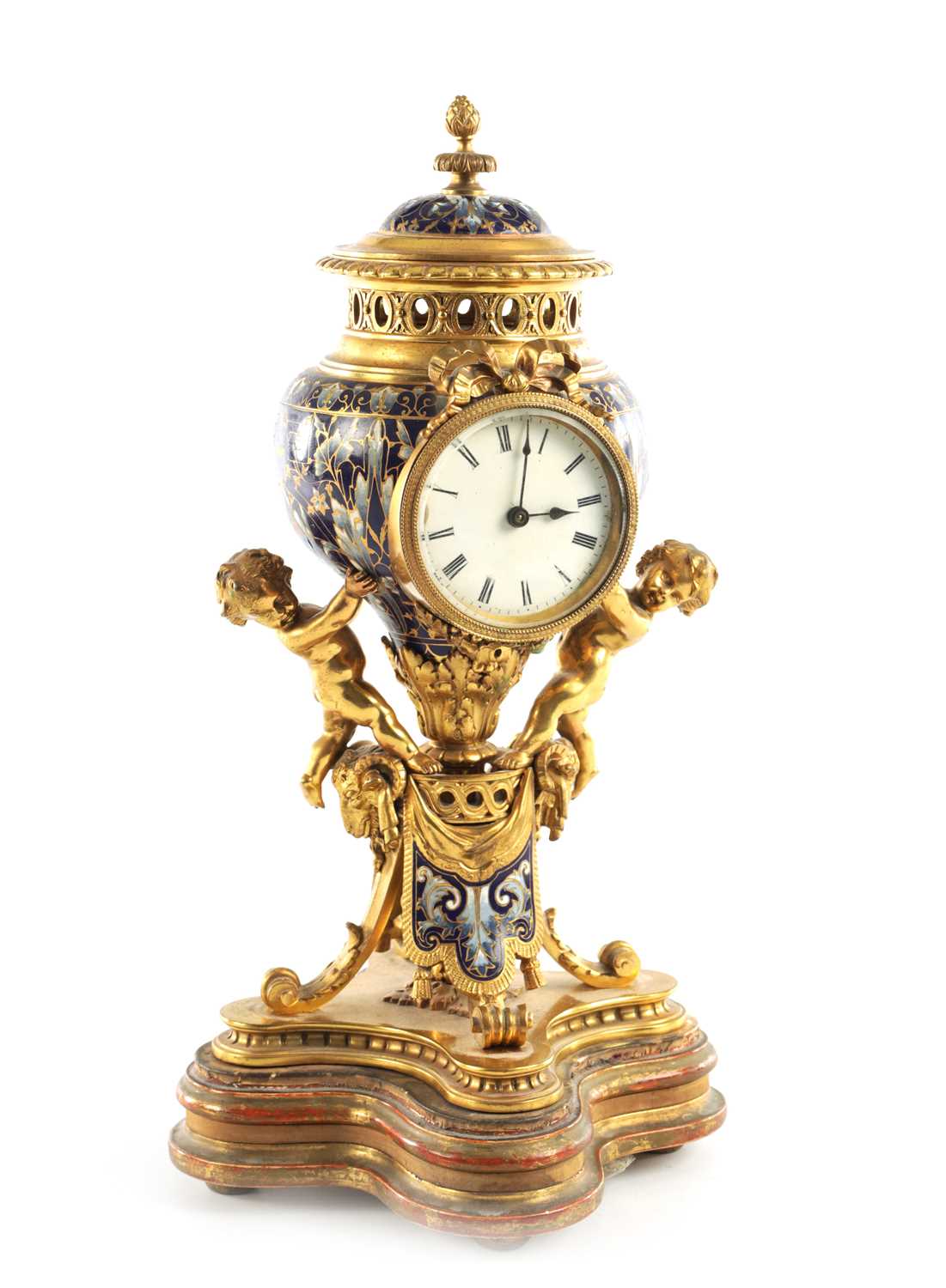 Lot 953 - A LATE 19TH CENTURY FRENCH ORMOLU AND CHAMPLEVE ENAMEL MANTEL CLOCK