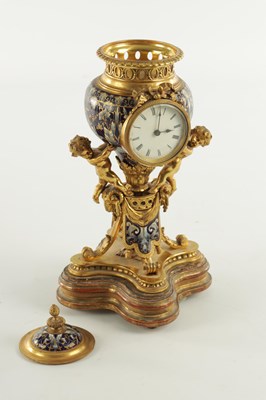 Lot 953 - A LATE 19TH CENTURY FRENCH ORMOLU AND CHAMPLEVE ENAMEL MANTEL CLOCK