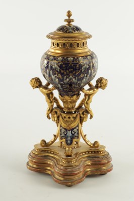 Lot 953 - A LATE 19TH CENTURY FRENCH ORMOLU AND CHAMPLEVE ENAMEL MANTEL CLOCK