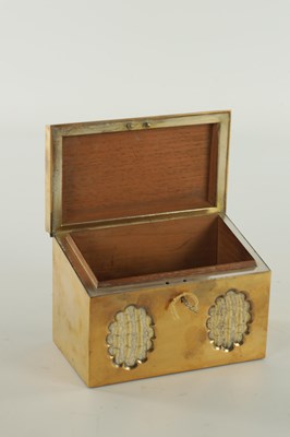 Lot 543 - A 19TH CENTURY GILT BRASS STATIONARY BOX WITH DECORATIVE MAMMOTH TOOTH INLAYS