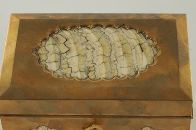 Lot 543 - A 19TH CENTURY GILT BRASS STATIONARY BOX WITH DECORATIVE MAMMOTH TOOTH INLAYS