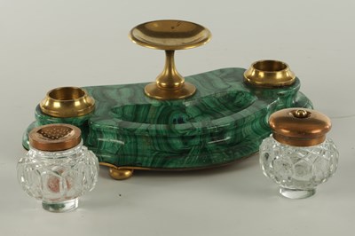 Lot 542 - A 19TH CENTURY FRENCH MALACHITE AND ORMOLU INK STAND