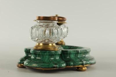 Lot 542 - A 19TH CENTURY FRENCH MALACHITE AND ORMOLU INK STAND