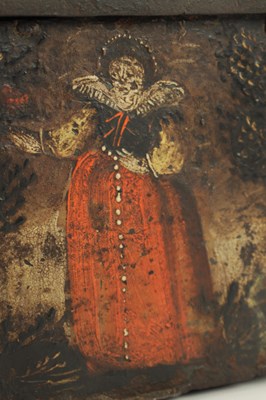 Lot 628 - A 17TH CENTURY GERMAN PAINTED IRON STRONG BOX