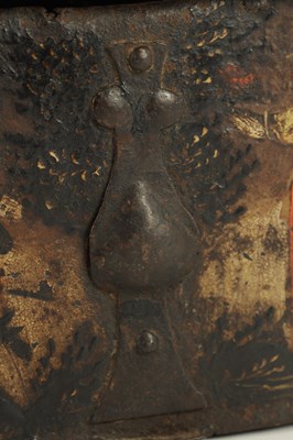 Lot 628 - A 17TH CENTURY GERMAN PAINTED IRON STRONG BOX