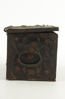 Lot 628 - A 17TH CENTURY GERMAN PAINTED IRON STRONG BOX