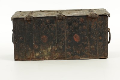 Lot 628 - A 17TH CENTURY GERMAN PAINTED IRON STRONG BOX