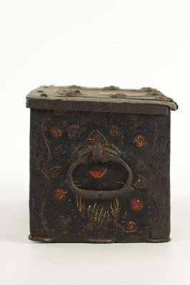 Lot 628 - A 17TH CENTURY GERMAN PAINTED IRON STRONG BOX