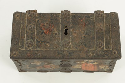 Lot 628 - A 17TH CENTURY GERMAN PAINTED IRON STRONG BOX