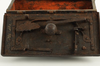 Lot 628 - A 17TH CENTURY GERMAN PAINTED IRON STRONG BOX