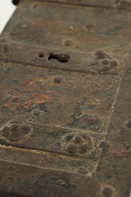 Lot 628 - A 17TH CENTURY GERMAN PAINTED IRON STRONG BOX