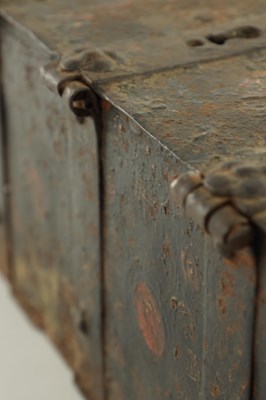 Lot 628 - A 17TH CENTURY GERMAN PAINTED IRON STRONG BOX