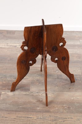 Lot 108 - A 19TH CENTURY ANGLO-INDIAN CARVED HARDWOOD FOLDING SIDE TABLE