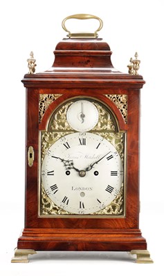 Lot 1207 - JAMES MITCHELL, LONDON. A GEORGE III FIGURED MAHOGANY VERGE BRACKET CLOCK