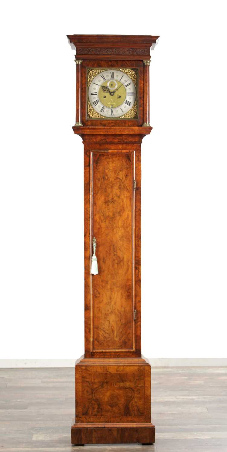 Lot 1332 - WILLIAM WILSON, LONDON. A LATE 17TH CENTURY BURR WALNUT LONGCASE CLOCK