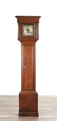 Lot 1264 - BINNS OF HALIFAX. AN 18TH CENTURY OAK 30-HOUR VERGE LONGCASE CLOCK