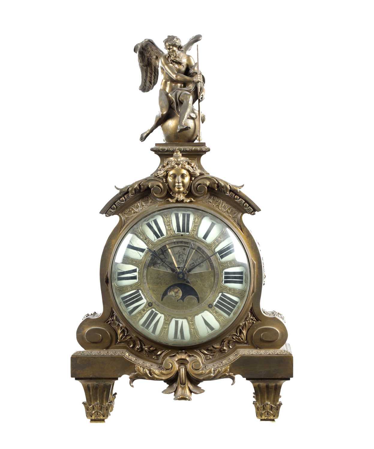 Lot 1306 - DENIERE A PARIS. A 19TH CENTURY FRENCH ORMOLU MANTEL CLOCK WITH MOONPHASE