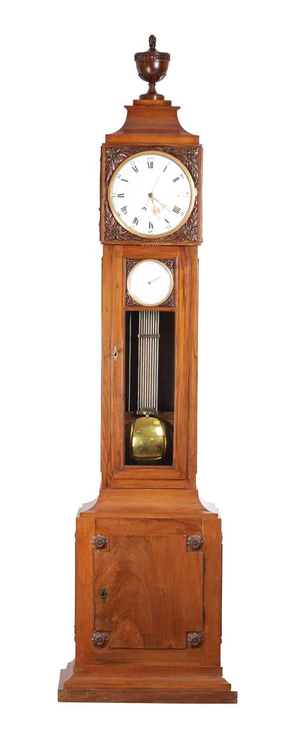 Lot 1280 - RICHARD A. VEVAY (1772-1847) AN IMPRESSIVE SWISS FIGURED WALNUT REGULATOR LONGCASE CLOCK