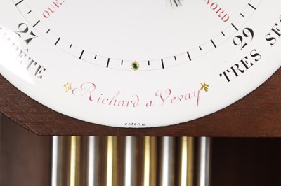 Lot 1280 - RICHARD A. VEVAY (1772-1847) AN IMPRESSIVE SWISS FIGURED WALNUT REGULATOR LONGCASE CLOCK