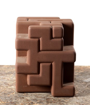 Lot 996 - RICHARD PERRY MRSS A RED STONE CUBOID SCULPTURE (SIX SIDES TO A CUBE 2)