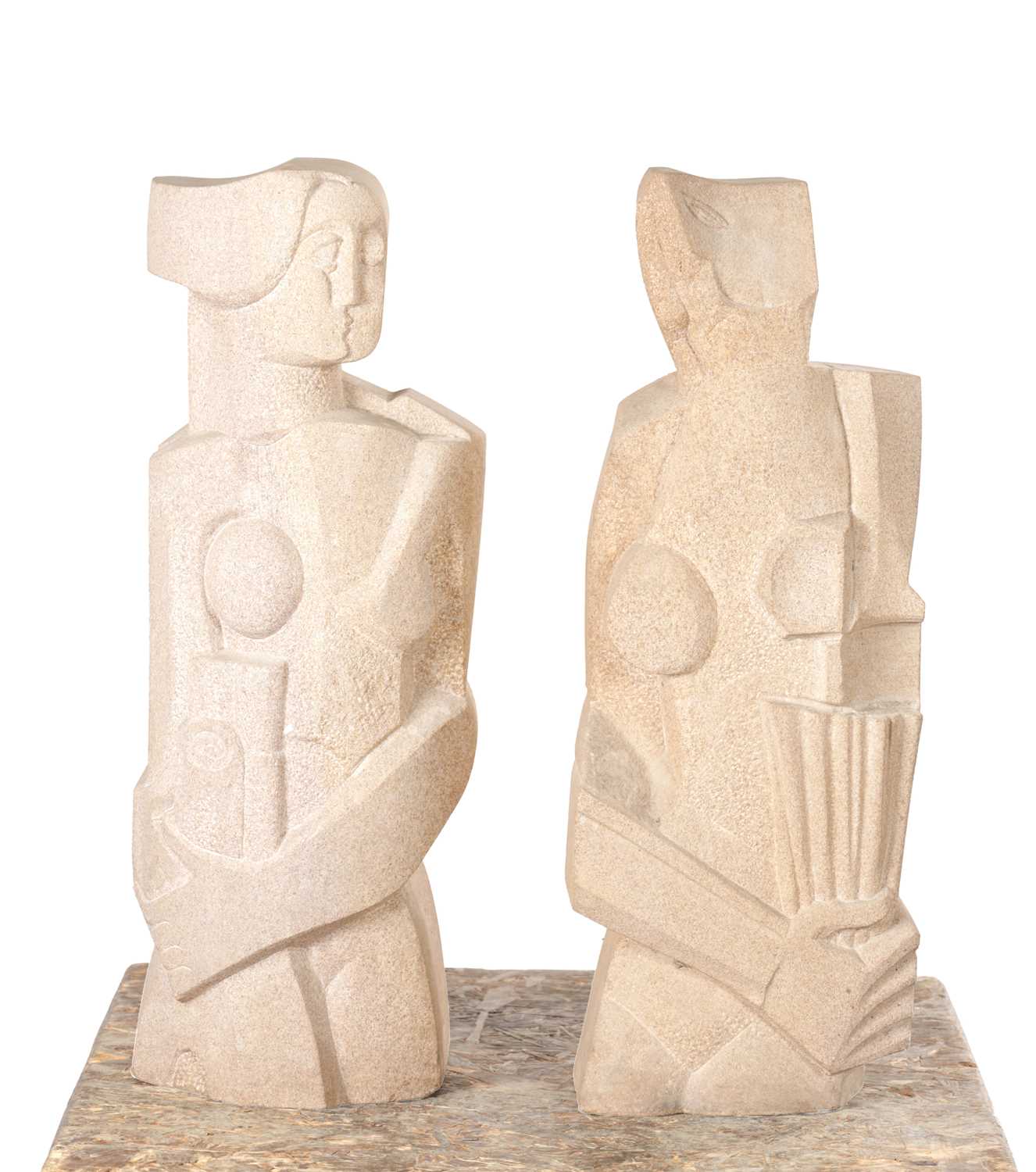 Lot 1020 - RICHARD PERRY MRSS A PAIR OF SANDSTONE MODERNIST FIGURAL SCULPTURES