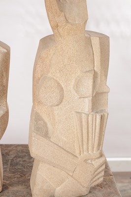 Lot 1020 - RICHARD PERRY MRSS A PAIR OF SANDSTONE MODERNIST FIGURAL SCULPTURES