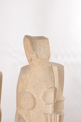 Lot 1020 - RICHARD PERRY MRSS A PAIR OF SANDSTONE MODERNIST FIGURAL SCULPTURES