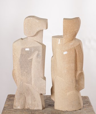 Lot 1020 - RICHARD PERRY MRSS A PAIR OF SANDSTONE MODERNIST FIGURAL SCULPTURES
