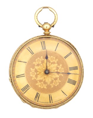 Lot 1123 - A SWISS 18CT GOLD OPEN FACED FOB WATCH