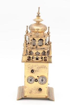 Lot 1218 - AN EARLY 17TH CENTURY GERMAN GILT BRASS QUARTER STRIKING VERGE TOWER CLOCK