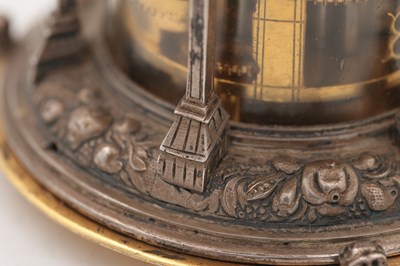 Lot 1243 - AN EARLY 17TH CENTURY SILVER AND GILT PENDULE A CERCLES TOURNANTS CLOCK WITH FIGURAL FINIAL