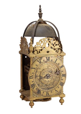 Lot 1341 - RICHARD ANES A RARE 17TH CENTURY BRASS LANTERN CLOCK