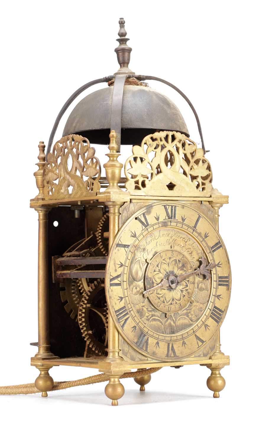 Lot 1341 - RICHARD ANES A RARE 17TH CENTURY BRASS LANTERN CLOCK