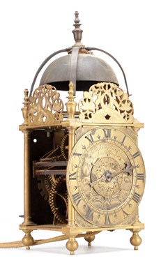 Lot 1341 - RICHARD ANES A RARE 17TH CENTURY BRASS LANTERN CLOCK