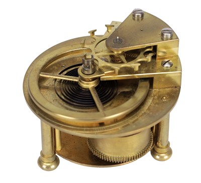 Lot 1235 - A LATE 19TH CENTURY BRASS SPRING-DRIVEN MODEL OF A WORKING CYLINDER ESCAPEMENT