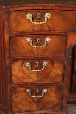 Lot 1484 - A GEORGE III FLAMED MAHOGANY SERPENTINE FRONTED KNEEHOLE DESK