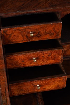 Lot 1674 - A WILLIAM AND MARY HERRINGBONE INLAID FIGURED WALNUT BUREAU OF SMALL SIZE