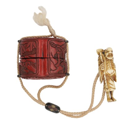 Lot 765 - A JAPANESE MEIJI PERIOD CINNABAR LACQUERED INRO