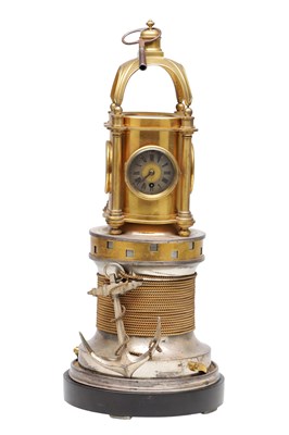 Lot 1352 - GUILMET, PARIS. A 19TH CENTURY FRENCH GILT AND SILVERED BRONZE INDUSTRIAL AUTOMATON LIGHTHOUSE CLOCK