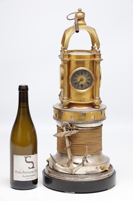 Lot 1352 - GUILMET, PARIS. A 19TH CENTURY FRENCH GILT AND SILVERED BRONZE INDUSTRIAL AUTOMATON LIGHTHOUSE CLOCK