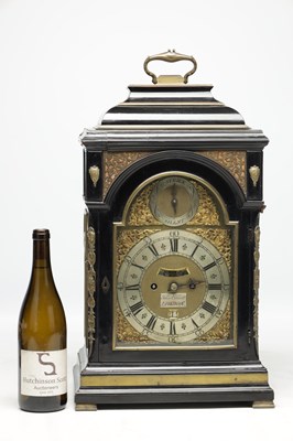 Lot 1335 - JOHN ELLICOTT, LONDON, A MID 18TH CENTURY ORMOLU-MOUNTED EBONISED QUARTER REPEATING BRACKET CLOCK