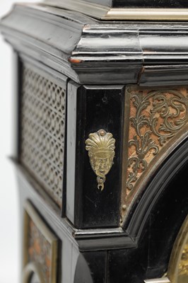 Lot 1335 - JOHN ELLICOTT, LONDON, A MID 18TH CENTURY ORMOLU-MOUNTED EBONISED QUARTER REPEATING BRACKET CLOCK