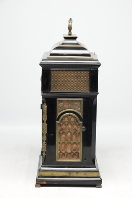 Lot 1335 - JOHN ELLICOTT, LONDON, A MID 18TH CENTURY ORMOLU-MOUNTED EBONISED QUARTER REPEATING BRACKET CLOCK