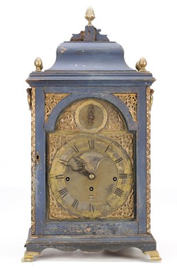 Lot 1285 - EDWARD WICKSTEED, LONDON. A RARE BLUE LACQUER CHINOISERIE QUARTER CHIMING VERGE BRACKET CLOCK