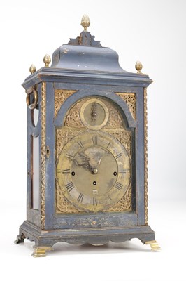 Lot 1285 - EDWARD WICKSTEED, LONDON. A RARE BLUE LACQUER CHINOISERIE QUARTER CHIMING VERGE BRACKET CLOCK