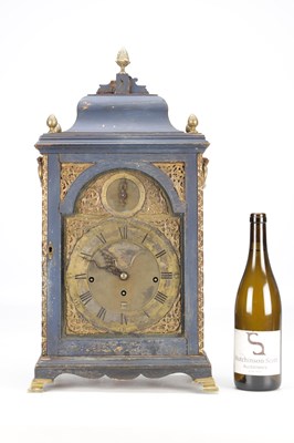Lot 1285 - EDWARD WICKSTEED, LONDON. A RARE BLUE LACQUER CHINOISERIE QUARTER CHIMING VERGE BRACKET CLOCK