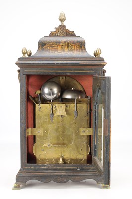 Lot 1285 - EDWARD WICKSTEED, LONDON. A RARE BLUE LACQUER CHINOISERIE QUARTER CHIMING VERGE BRACKET CLOCK
