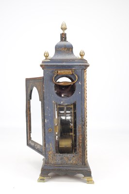 Lot 1285 - EDWARD WICKSTEED, LONDON. A RARE BLUE LACQUER CHINOISERIE QUARTER CHIMING VERGE BRACKET CLOCK
